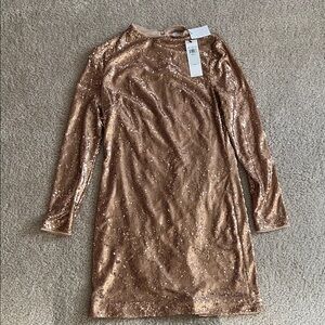 Calvin Klein Rose Gold LS Sequin Dress, NWT Size 12